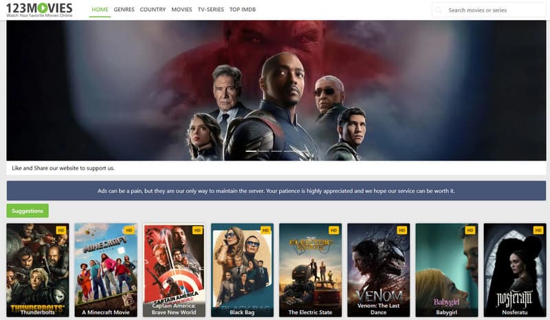 123 Movies ストリーミングサイト