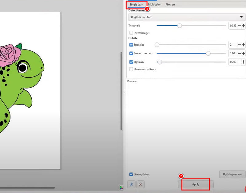 単一スキャン 更新 適用 Inkscape