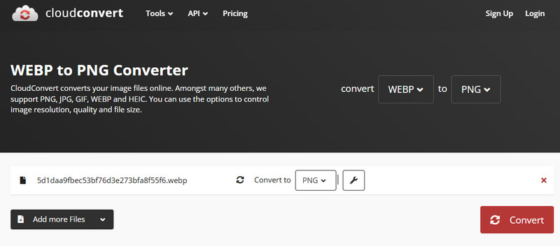 CloudConvert WebP から PNG 変換ツール