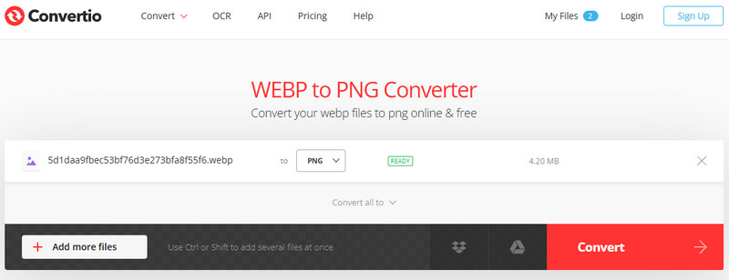 Convertio WebP から PNG 変換ツール