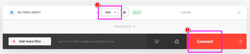 ConvertioでWebMをMP4に変換