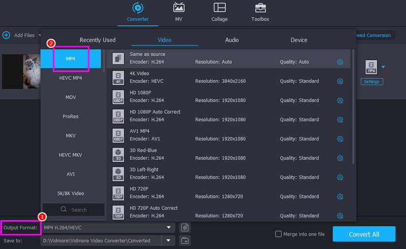 出力形式 MP4 Vidmore