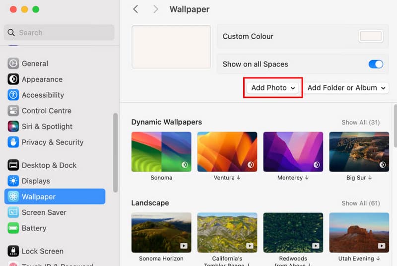 システム設定で写真を追加