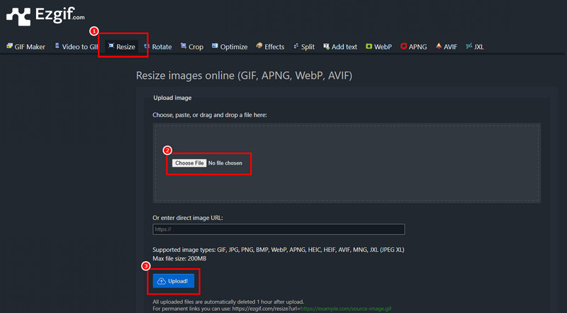 リサイズ ファイルを選択 Ezgif