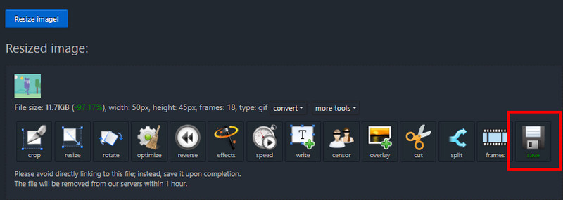 リサイズしたGIFを保存 Ezgif