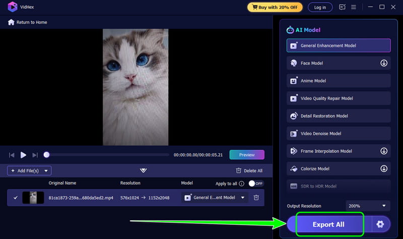 すべて書き出しボタン Vidmore