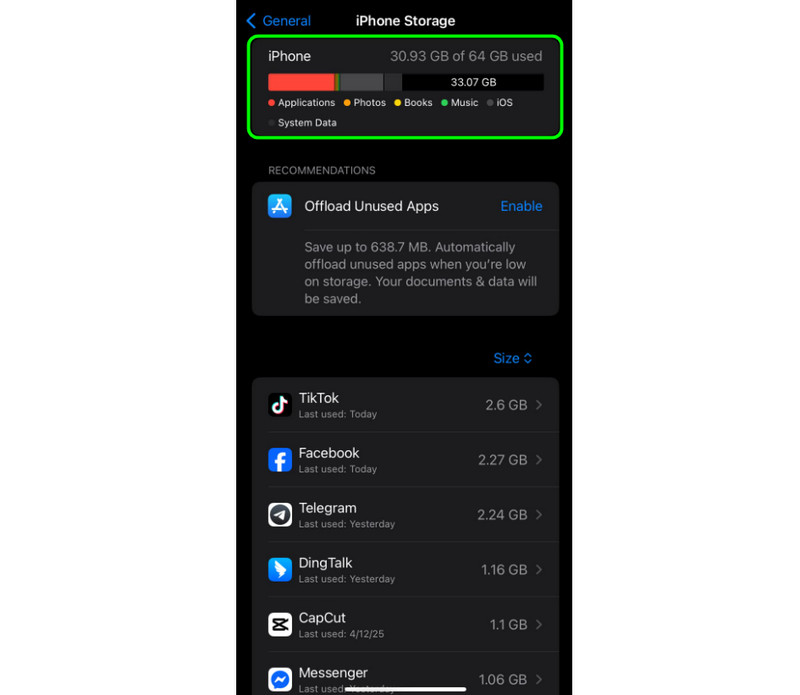 iPhone ストレージを確認する