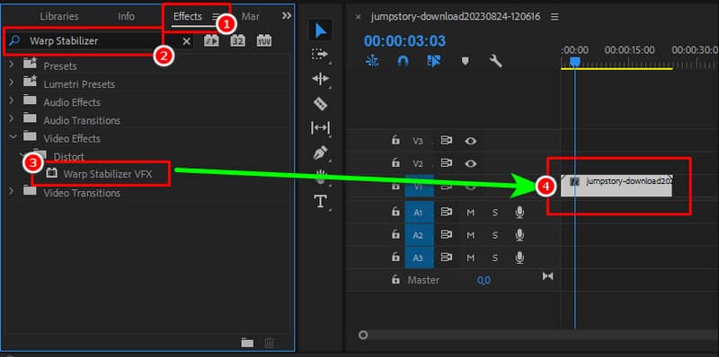 Warp Stabilizer をドラッグして保存 Premiere