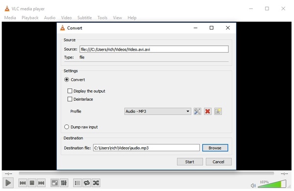VLCメディアプレーヤーでAVIをMP3に変換