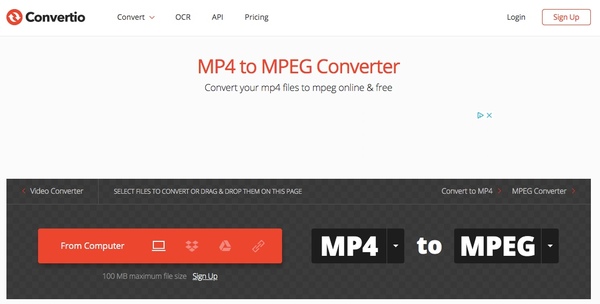 Convertioを使ってMP4をMPEGに変換