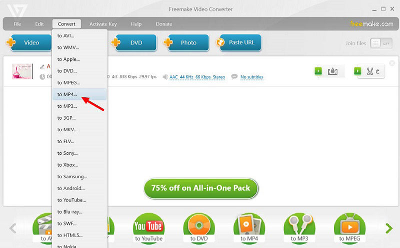 Freemake DVDからMP4へ