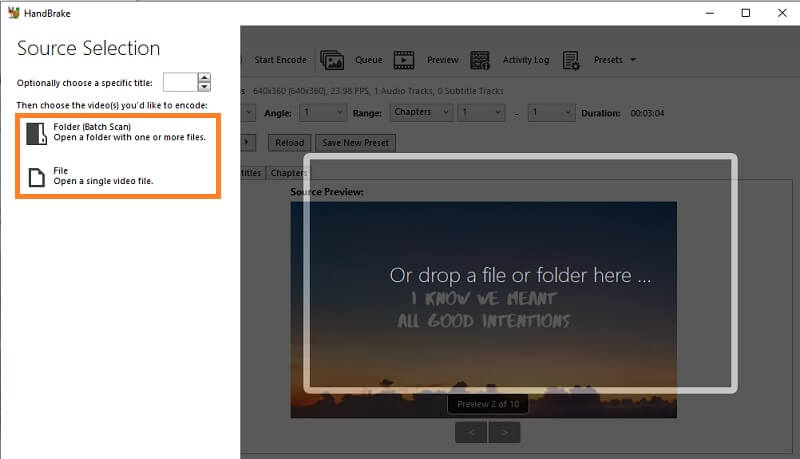 HandBrake 動画読み込みオプション