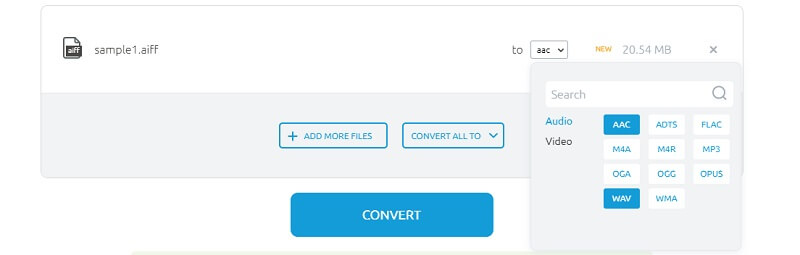 OnlineConvertFreeインターフェイスオーディオからWAVへ