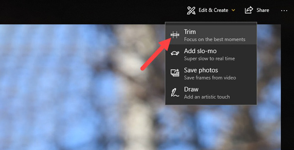 動画トリミング win10 トリミングオプションを選択