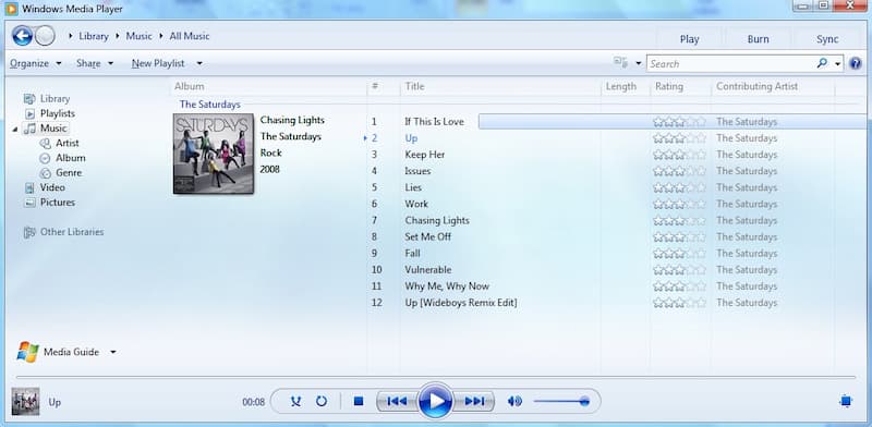 Windows Media Player のインターフェース