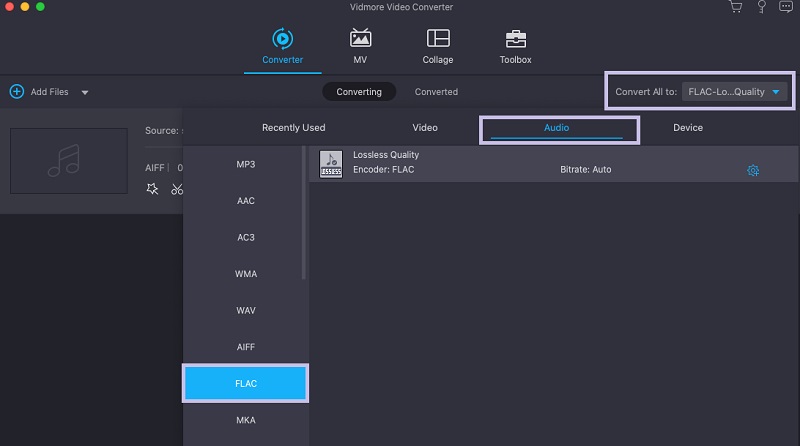 VidmoreMACSelect出力フォーマット