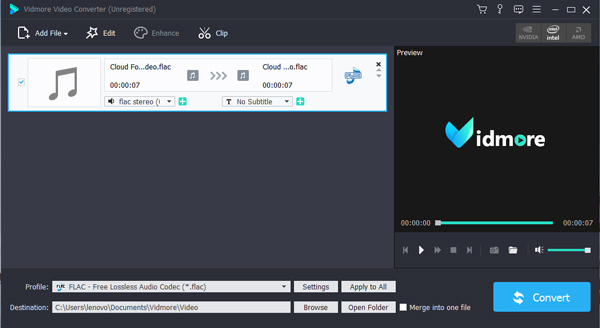 VidmoreでFLAC音声をインポート