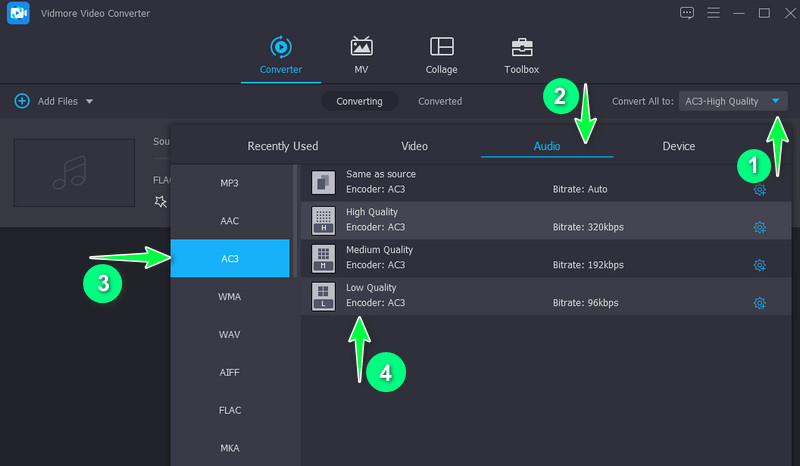 Vidmoreの出力形式の選択