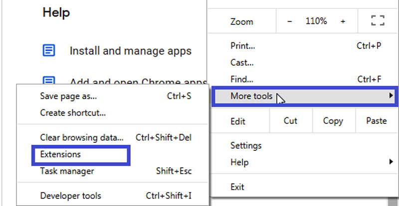 ブラウザの拡張機能画面へ