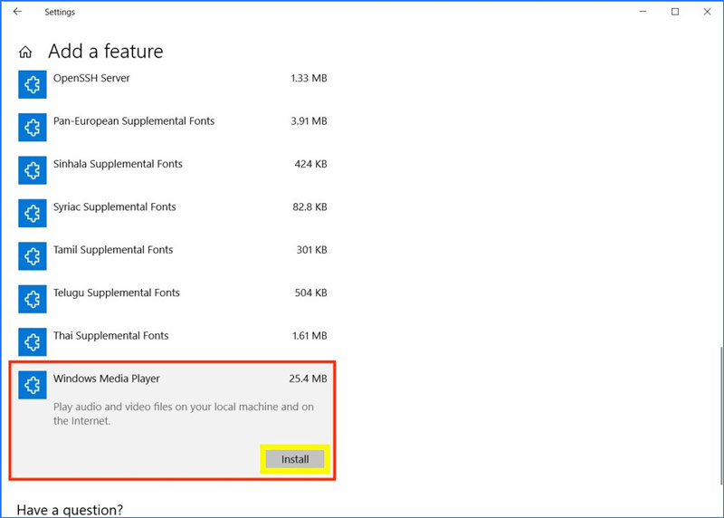 Windows Media Player を再インストール