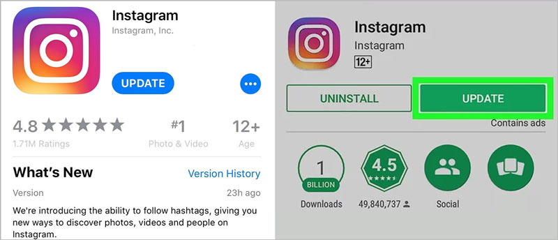 Instagram アプリをアップデートする